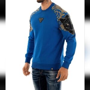 Blue Sweatshirt with Embroidered Details